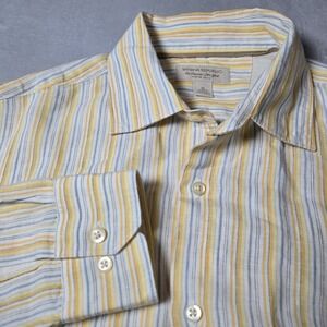 Banana Republic Shirt 100% Size Medium Linen Button Front Casual‎ Striped